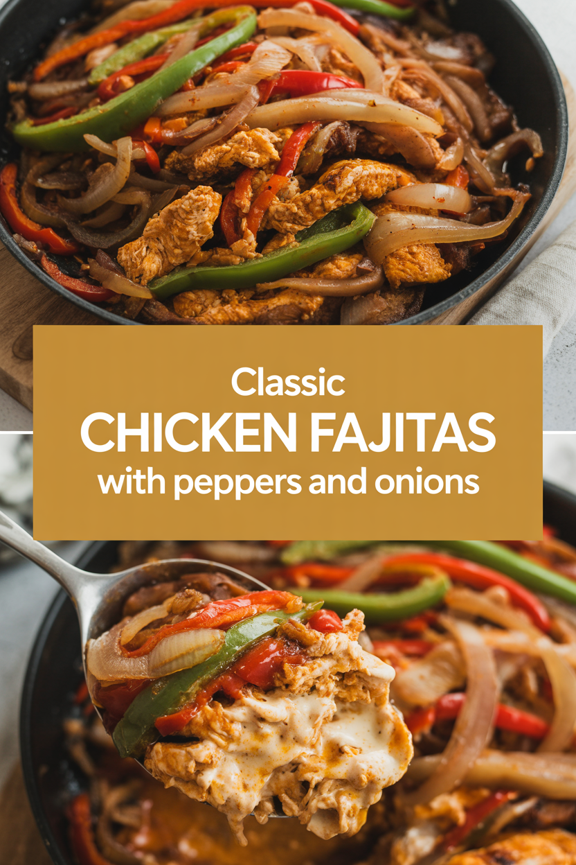 Classic chicken fajitas with peppers and onions