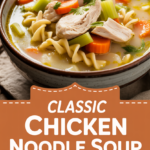 Classic chicken noodle soup homemade with fresh vegetables