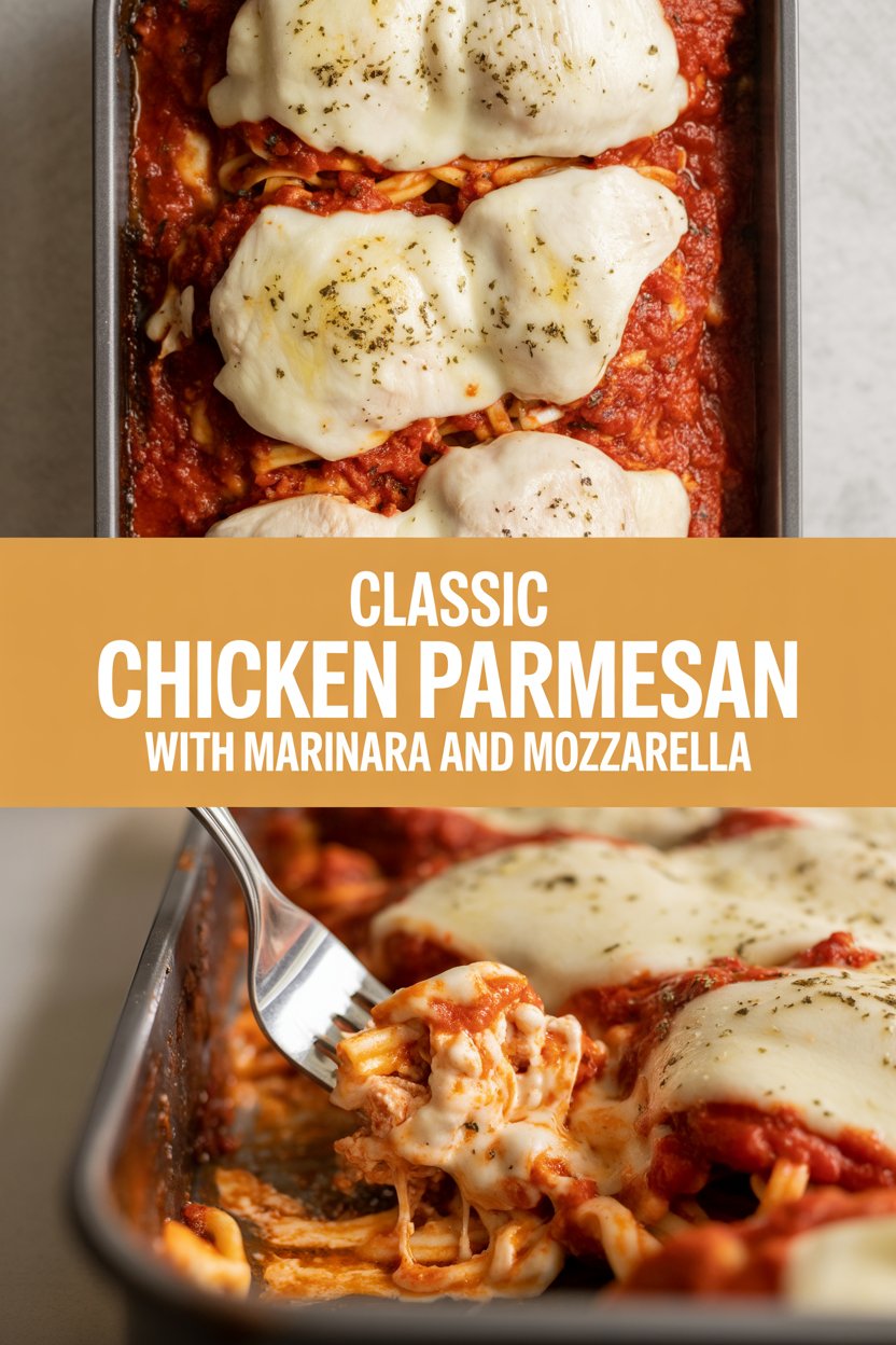 Classic chicken parmesan with marinara and mozzarella