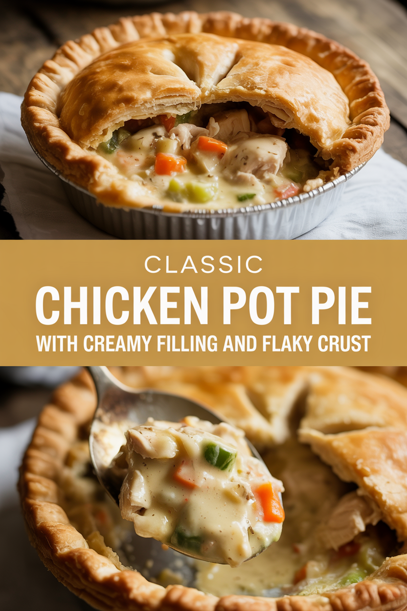 Classic chicken pot pie with creamy filling and flaky crust