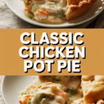 Classic chicken pot pie with creamy vegetable filling