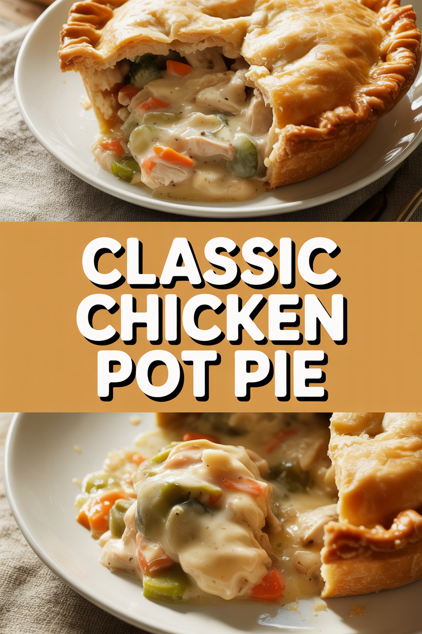 Classic chicken pot pie with creamy vegetable filling
