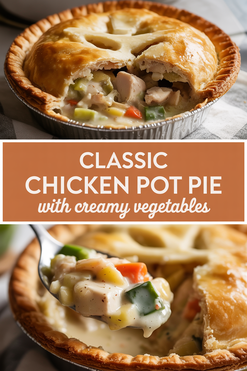 Classic chicken pot pie with creamy vegetables