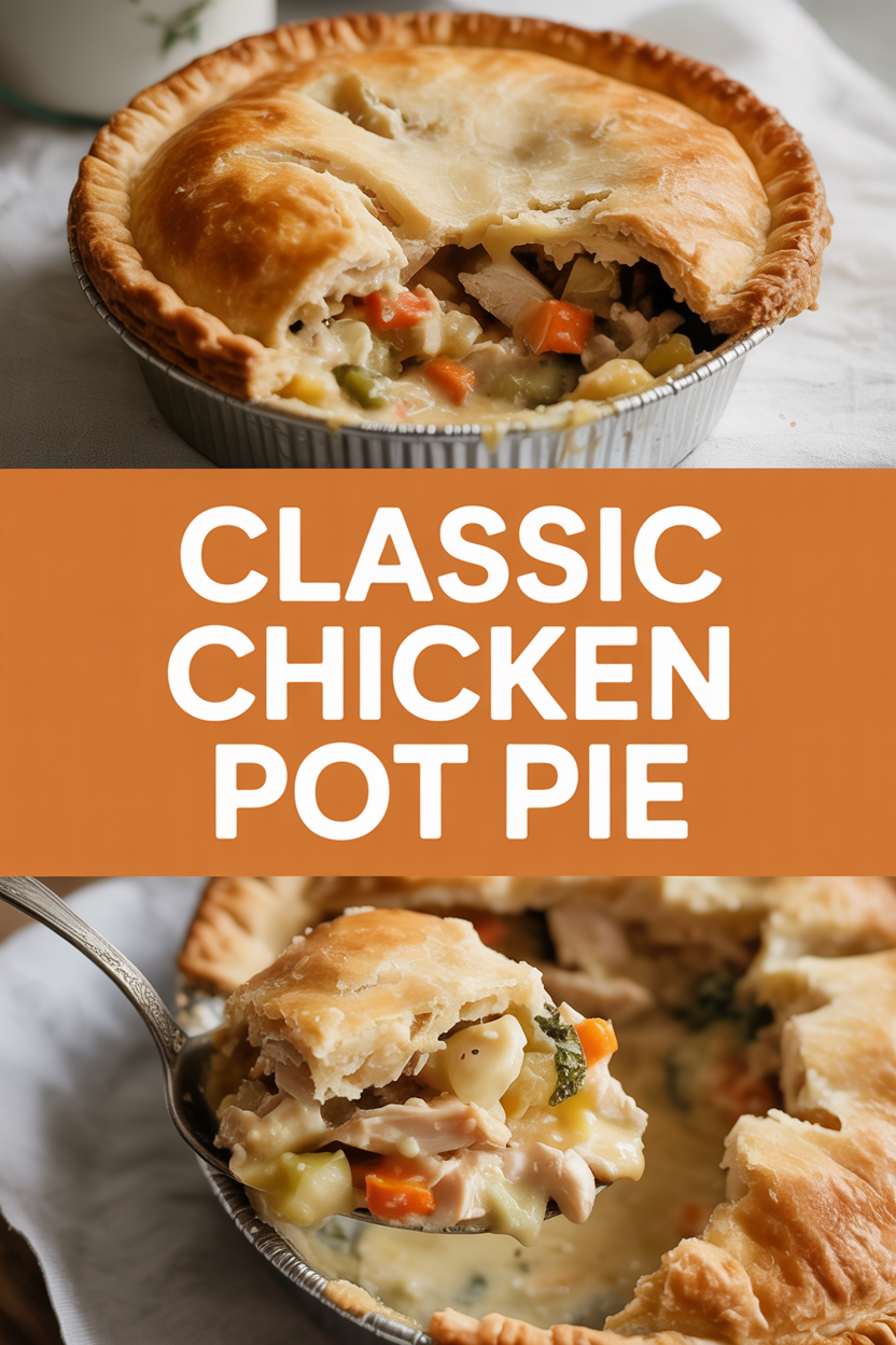 Classic chicken pot pie with flaky pie crust