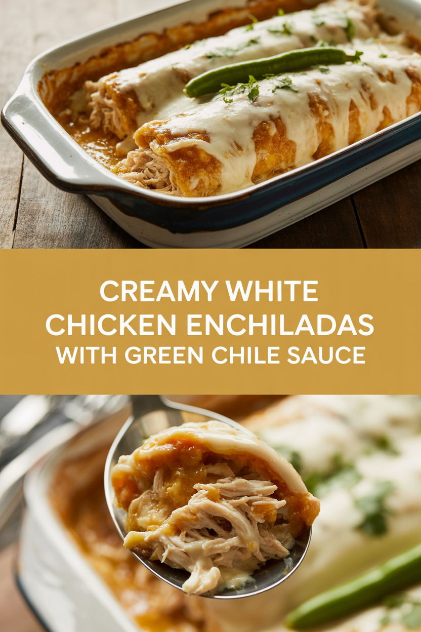 Creamy White Chicken Enchiladas with Green Chile Sauce