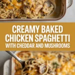 Creamy baked chicken spaghetti with cheddar and mushrooms Creamy baked chicken spaghetti with cheddar and mushrooms