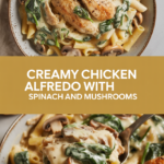 Creamy chicken alfredo with spinach and mushrooms