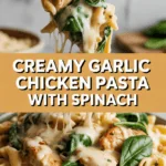 Creamy garlic chicken pasta with spinach Creamy garlic chicken pasta with spinach
