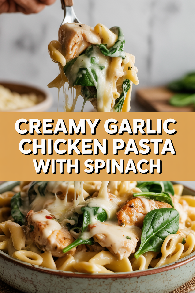Creamy garlic chicken pasta with spinach