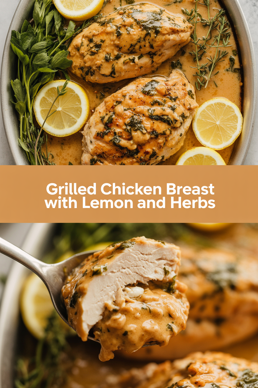 Grilled chicken breast with lemon and herbs