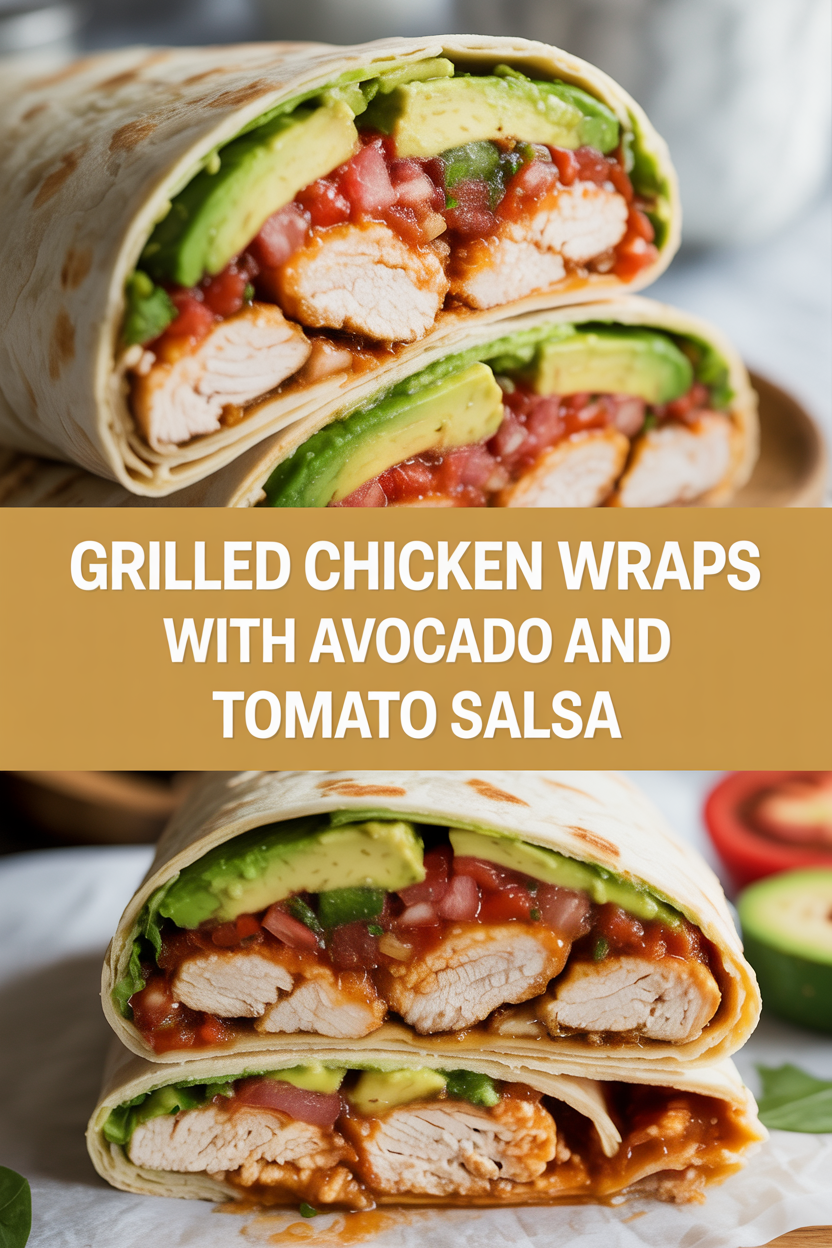 Grilled chicken wraps with avocado and tomato salsa