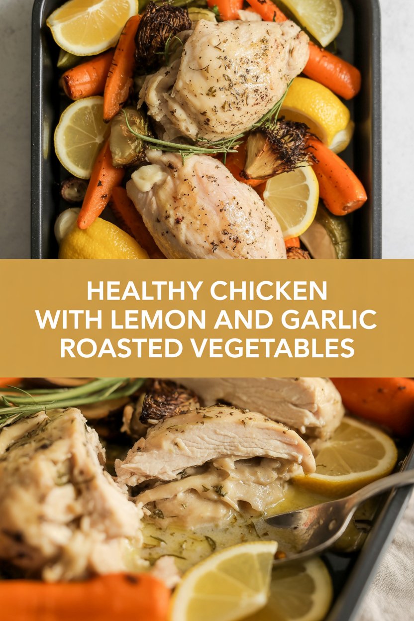 Healthy chicken with lemon and garlic roasted vegetables