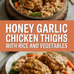 Honey garlic chicken thighs with rice and vegetables