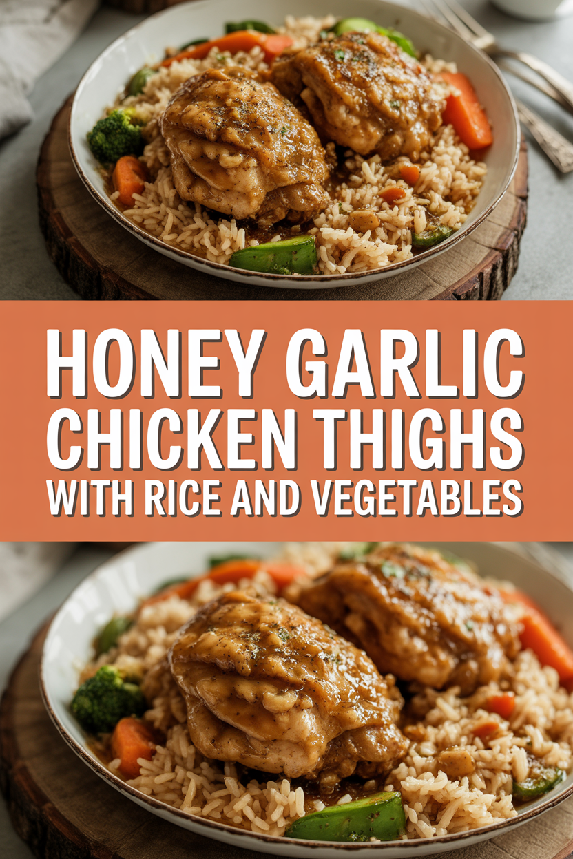 Honey garlic chicken thighs with rice and vegetables