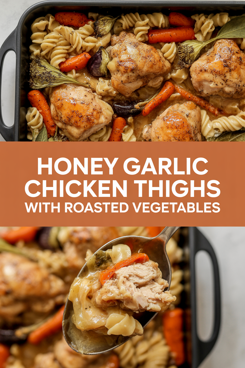 Honey garlic chicken thighs with roasted vegetables