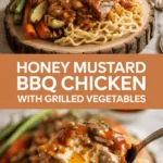 Honey mustard BBQ chicken with grilled vegetables Honey mustard BBQ chicken with grilled vegetables