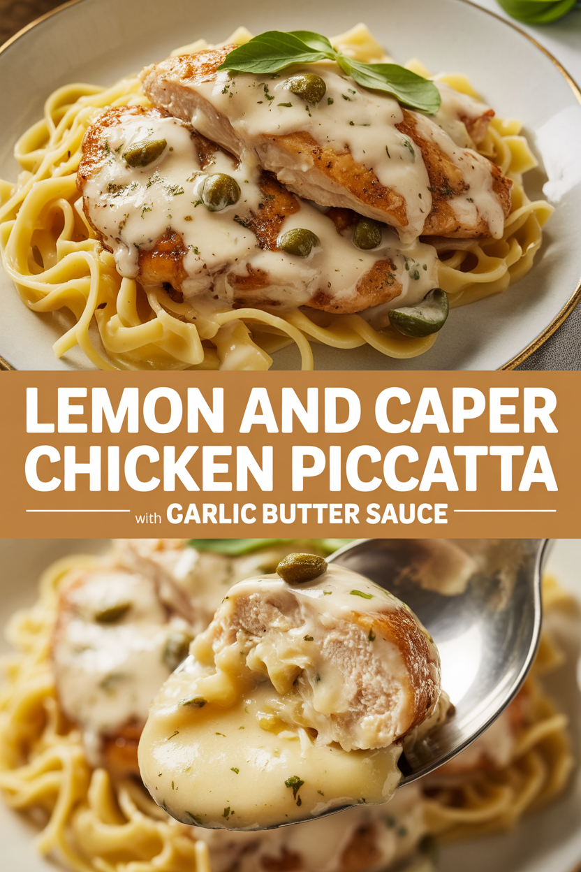 Lemon and caper chicken piccata with garlic butter sauce