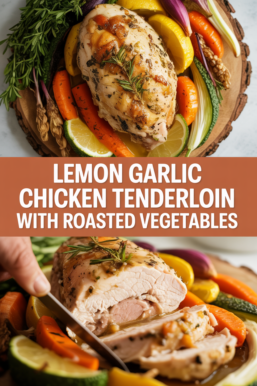 Lemon garlic chicken tenderloin with roasted vegetables