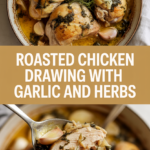 Roasted chicken drawing with garlic and herbs