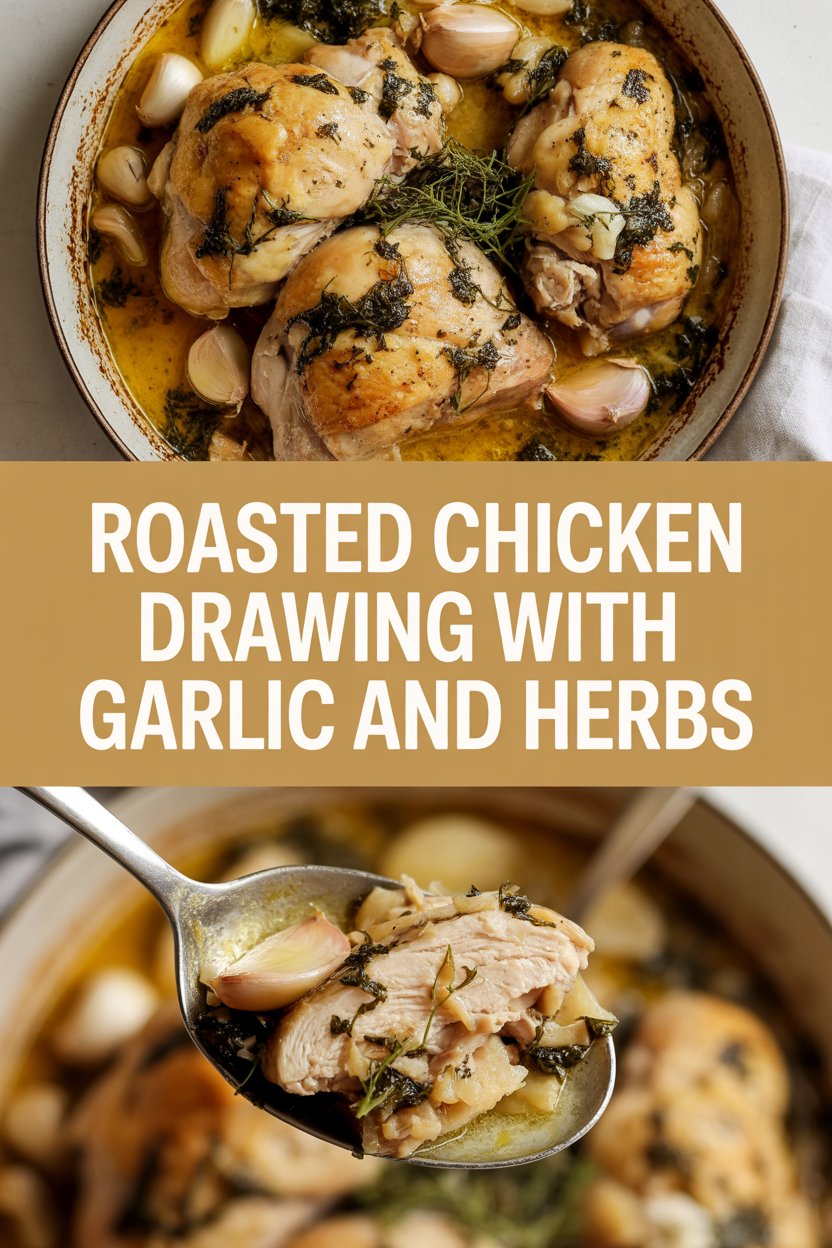 Roasted chicken drawing with garlic and herbs