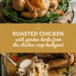 Roasted chicken with garden herbs from the chicken coop backyard Roasted chicken with garden herbs from the chicken coop backyard