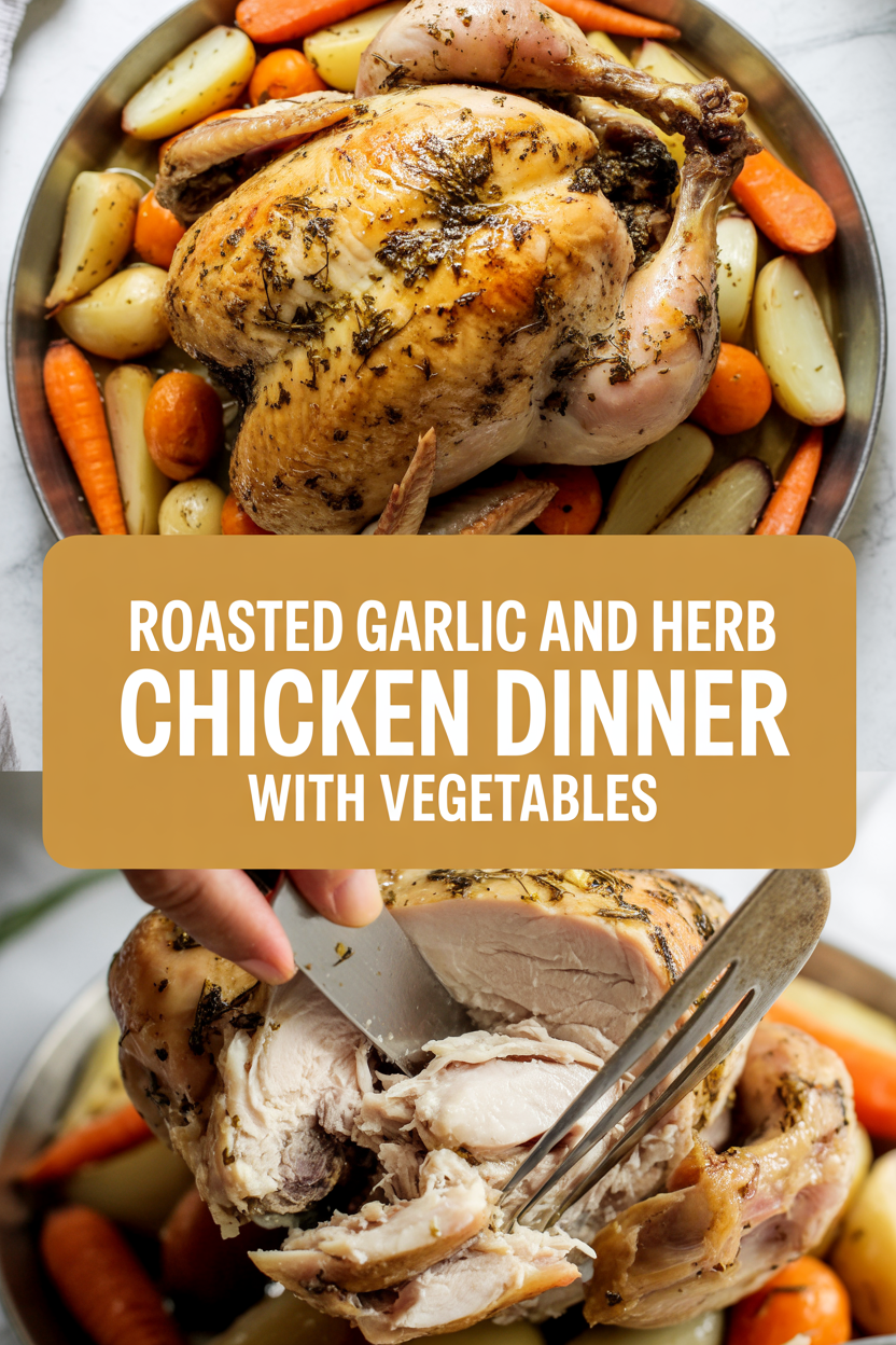 Roasted garlic and herb chicken dinner with vegetables