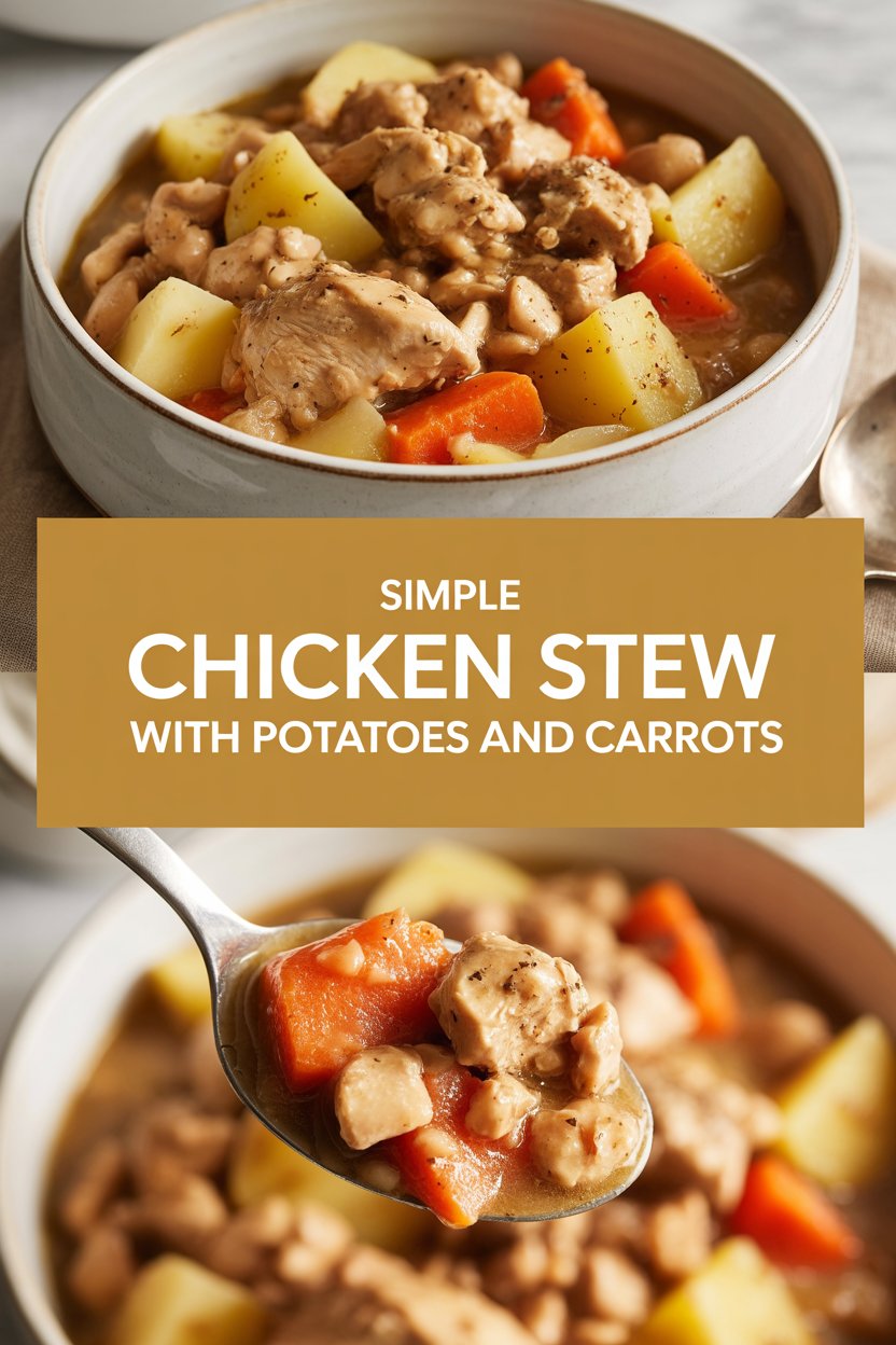 Simple chicken drawing stew with potatoes and carrots