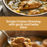 Simple chicken drawing with garlic and herbs stew Simple chicken drawing with garlic and herbs stew
