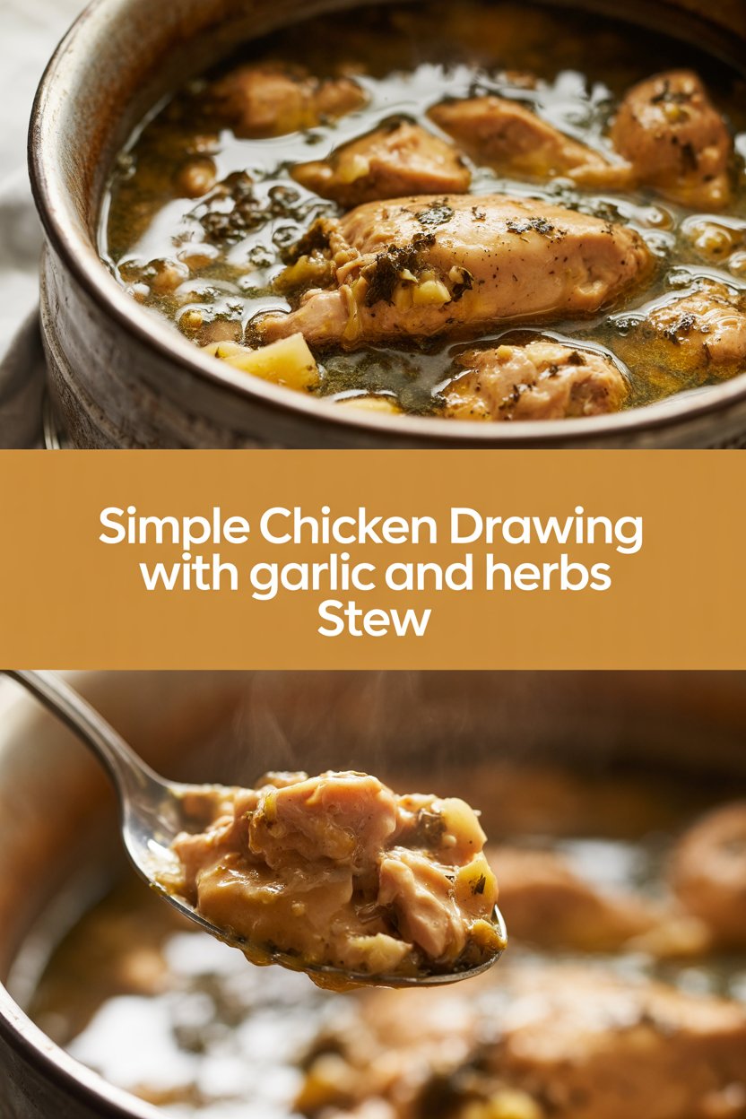 Simple chicken drawing with garlic and herbs stew