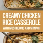 Creamy Chicken Rice Casserole with Mushrooms and Spinach