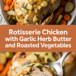Rotisserie chicken with garlic herb butter and roasted vegetables Rotisserie chicken with garlic herb butter and roasted vegetables