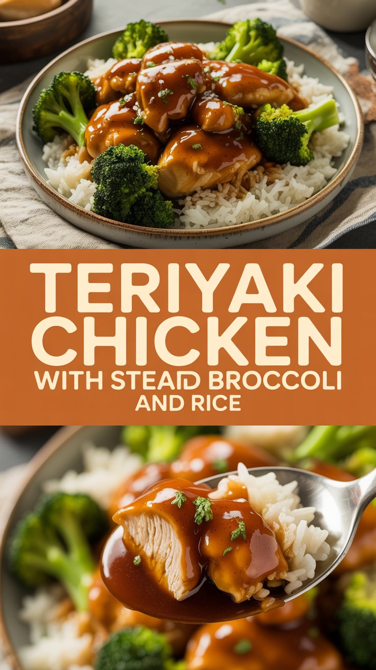 Teriyaki chicken with steamed broccoli and rice