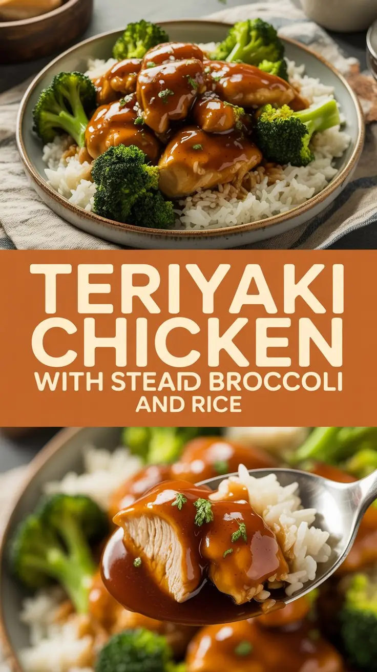 Teriyaki chicken with steamed broccoli and rice