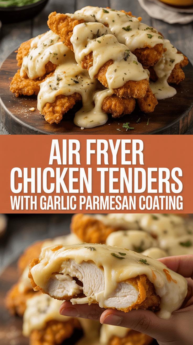 Air fryer chicken tenders with garlic Parmesan coating