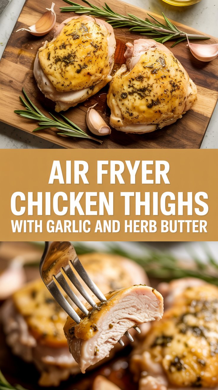 Air fryer chicken thighs with garlic and herb butter