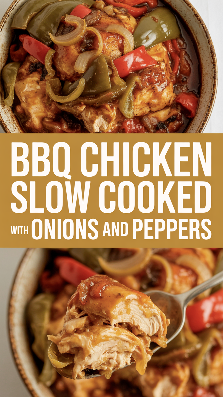 BBQ Chicken Slow Cooked with Onions and Peppers