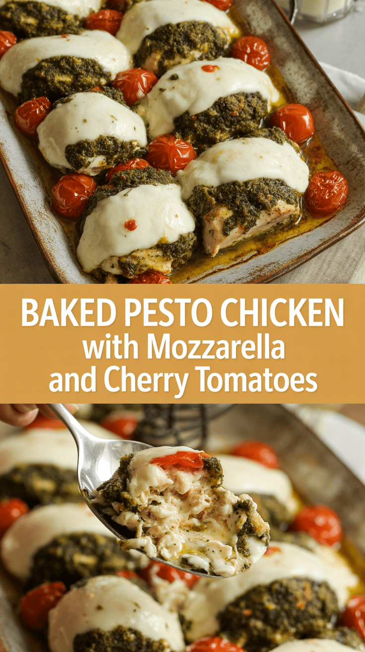 Baked Pesto Chicken with Mozzarella and Cherry Tomatoes