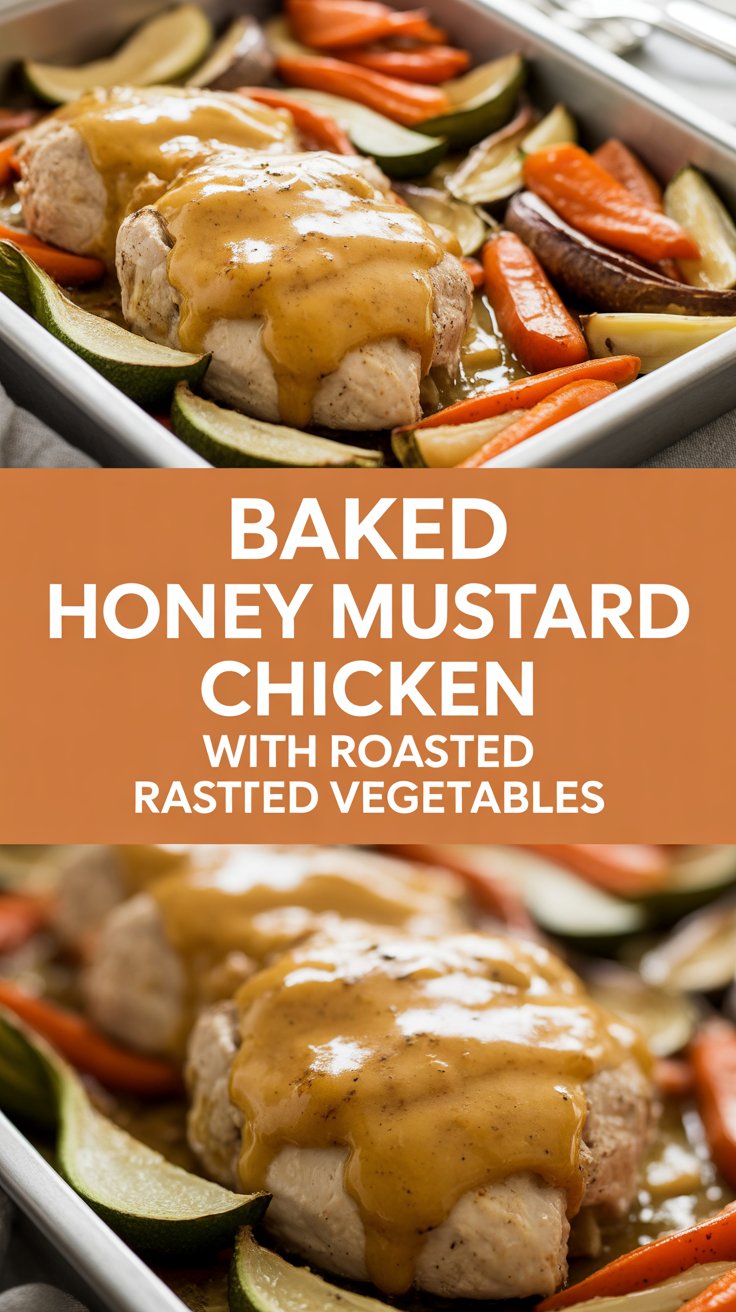 Baked honey mustard chicken with roasted vegetables
