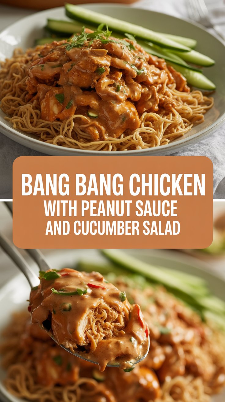 Bang Bang Chicken with Peanut Sauce and Cucumber Salad