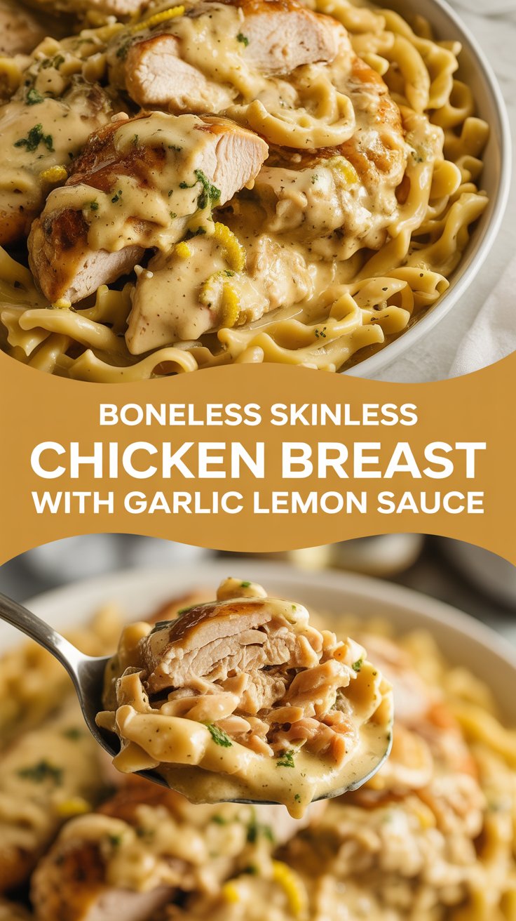 Boneless skinless chicken breast with garlic lemon sauce