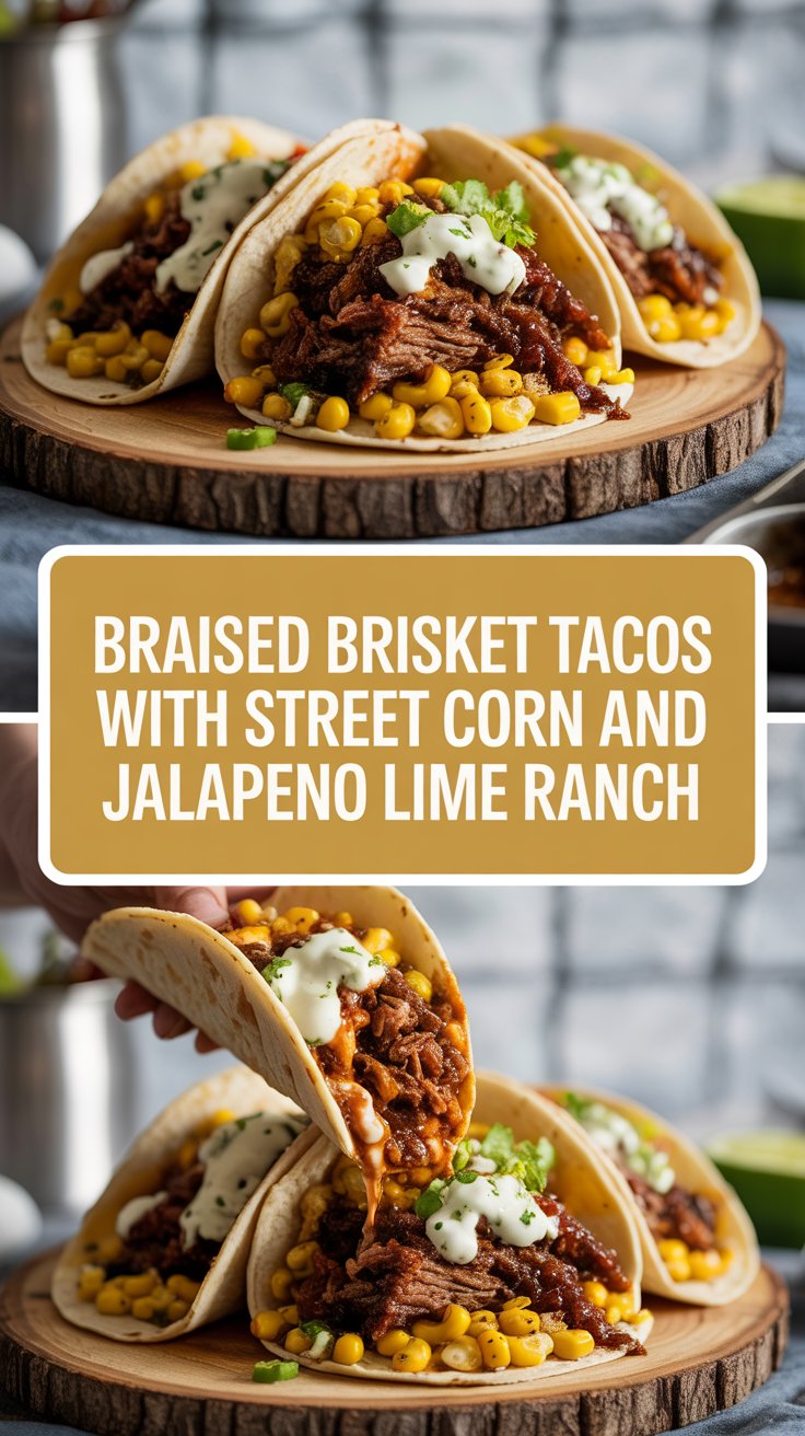 Braised Brisket Tacos With Street Corn And Jalapeno Lime Ranch