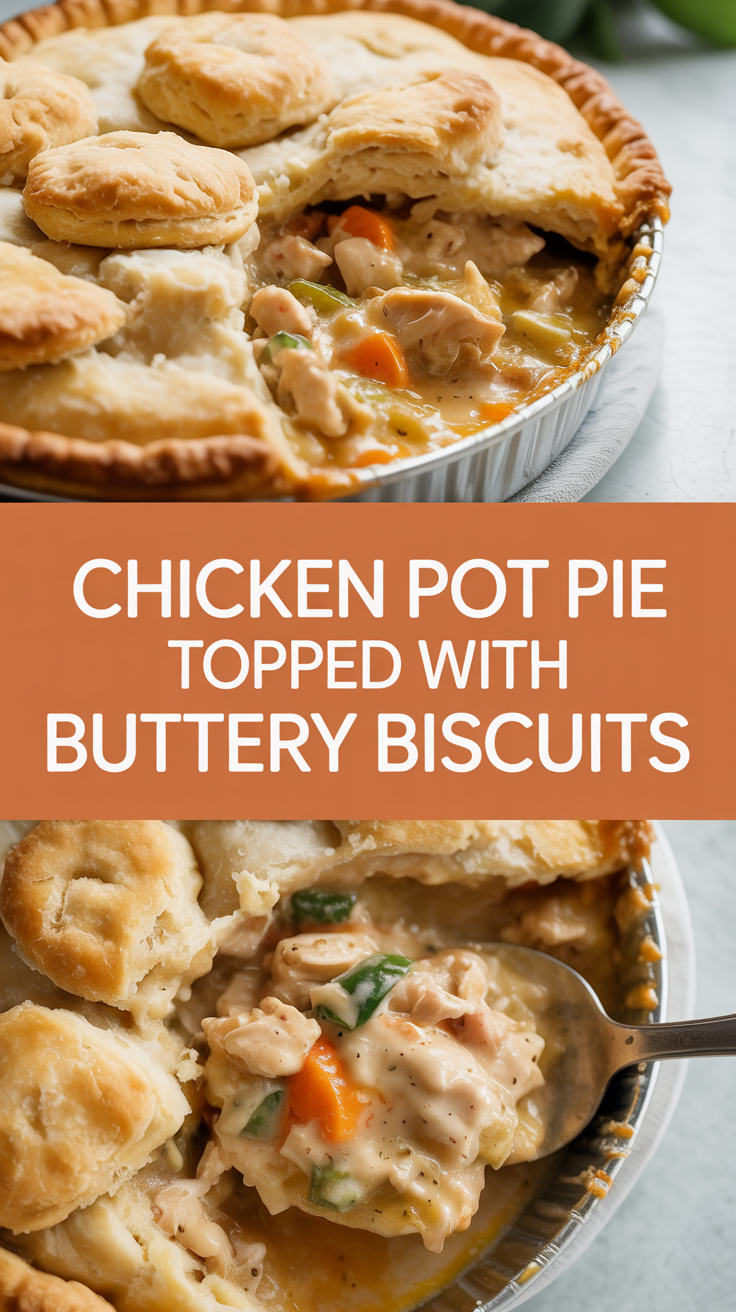 Chicken Pot Pie Topped with Buttery Biscuits