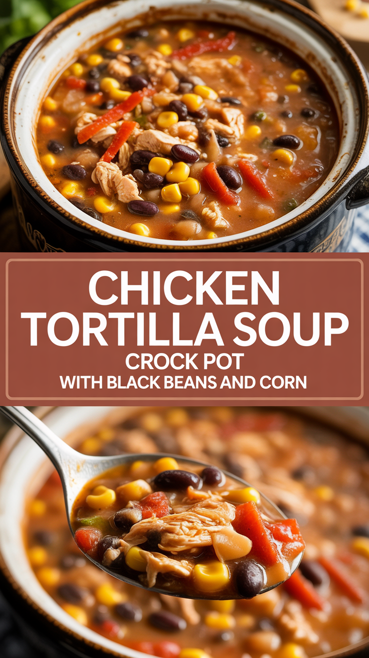 Chicken Tortilla Soup Crock Pot with Black Beans and Corn