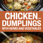 Chicken and dumplings crockpot with herbs and vegetables