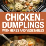 Chicken and dumplings crockpot with herbs and vegetables