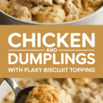 Chicken and dumplings with flaky biscuit topping