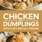 Chicken and dumplings with flaky biscuit topping Chicken and dumplings with flaky biscuit topping