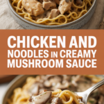 Chicken and noodles in creamy mushroom sauce