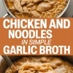 Chicken and noodles in simple garlic broth Chicken and noodles in simple garlic broth