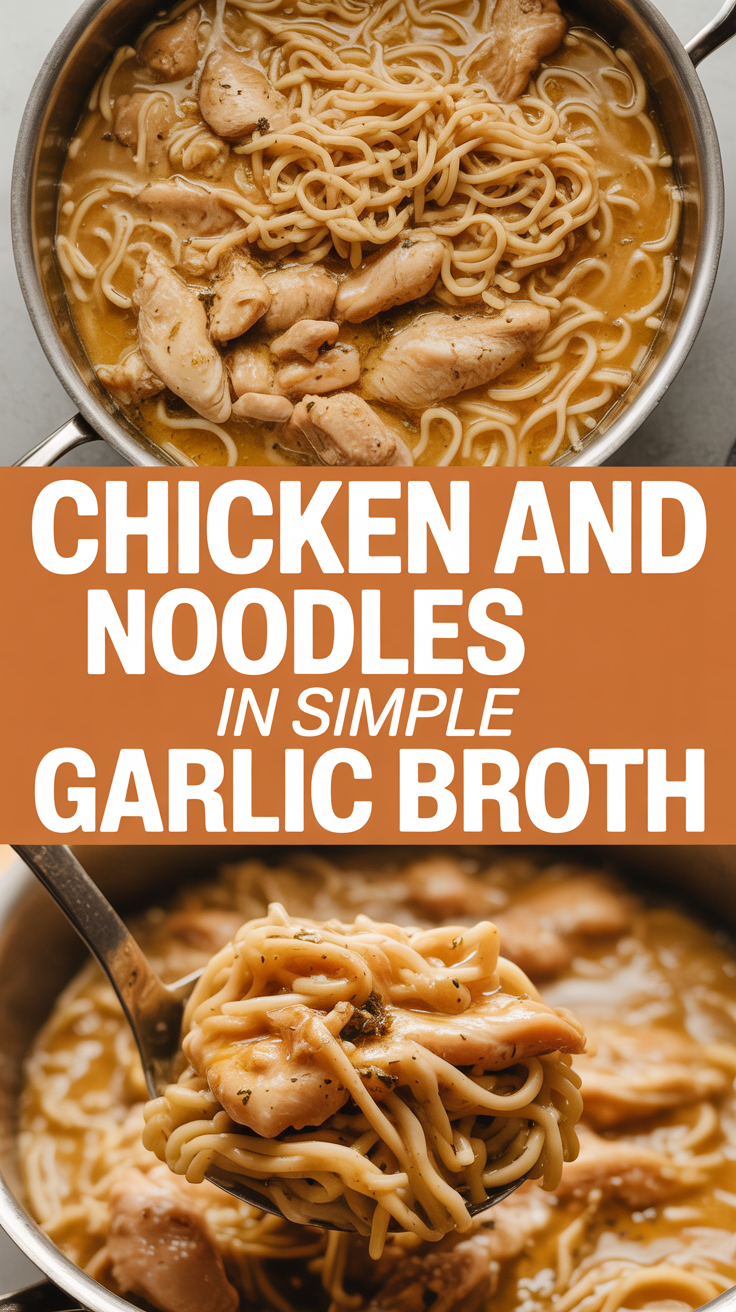 Chicken and noodles in simple garlic broth